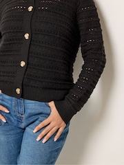 M&Co Black Petite Crewneck Crochet Cardigan - Image 4 of 5