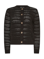 M&Co Black Petite Crewneck Crochet Cardigan - Image 5 of 5