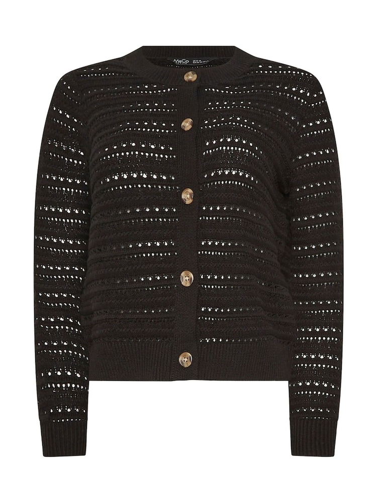 M&Co Black Petite Crewneck Crochet Cardigan - Image 5 of 5