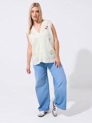 Yours Curve White Mini Ditsy Knitted Waistcoat - Image 2 of 5