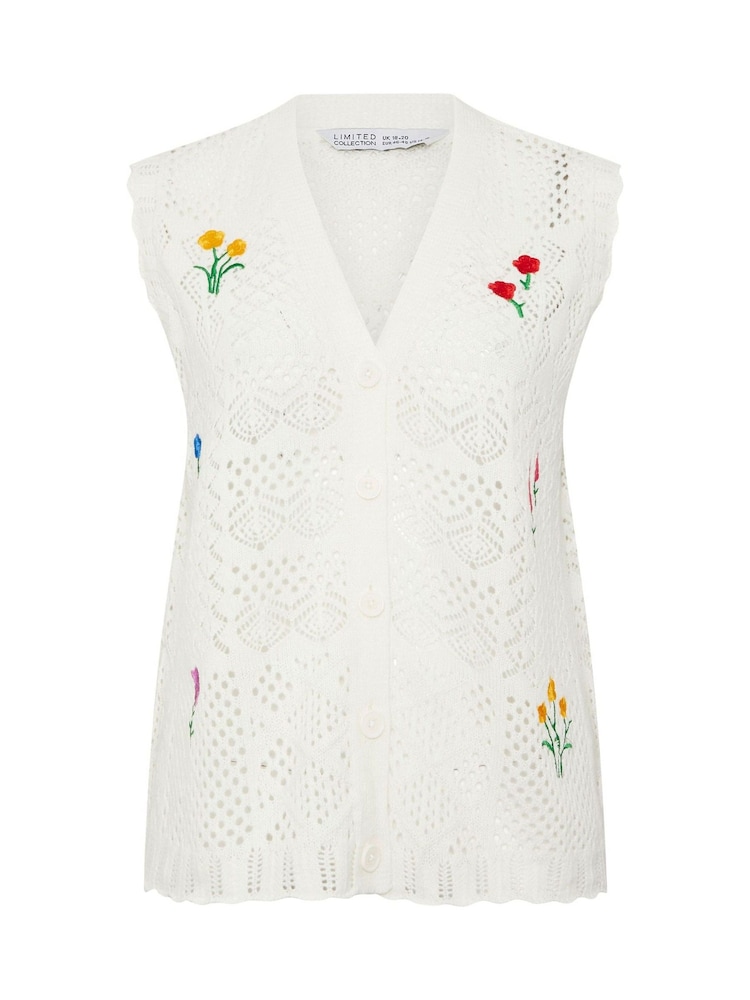 Yours Curve White Mini Ditsy Knitted Waistcoat - Image 5 of 5