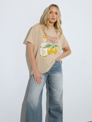 Long Tall Sally Natural Lemonade Oversized Print T-Shirt - Image 1 of 4