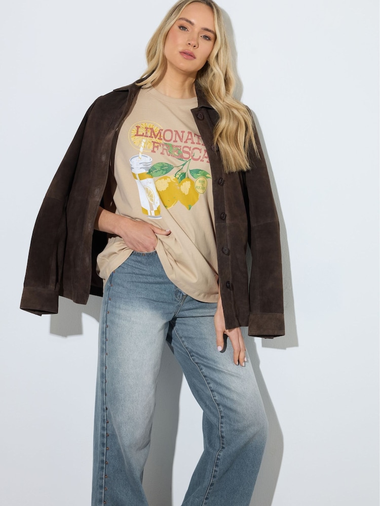 Long Tall Sally Natural Lemonade Oversized Print T-Shirt - Image 2 of 4 Long Tall Sally Natural Lemonade Oversized Print T-Shirt - Image 2 of 4