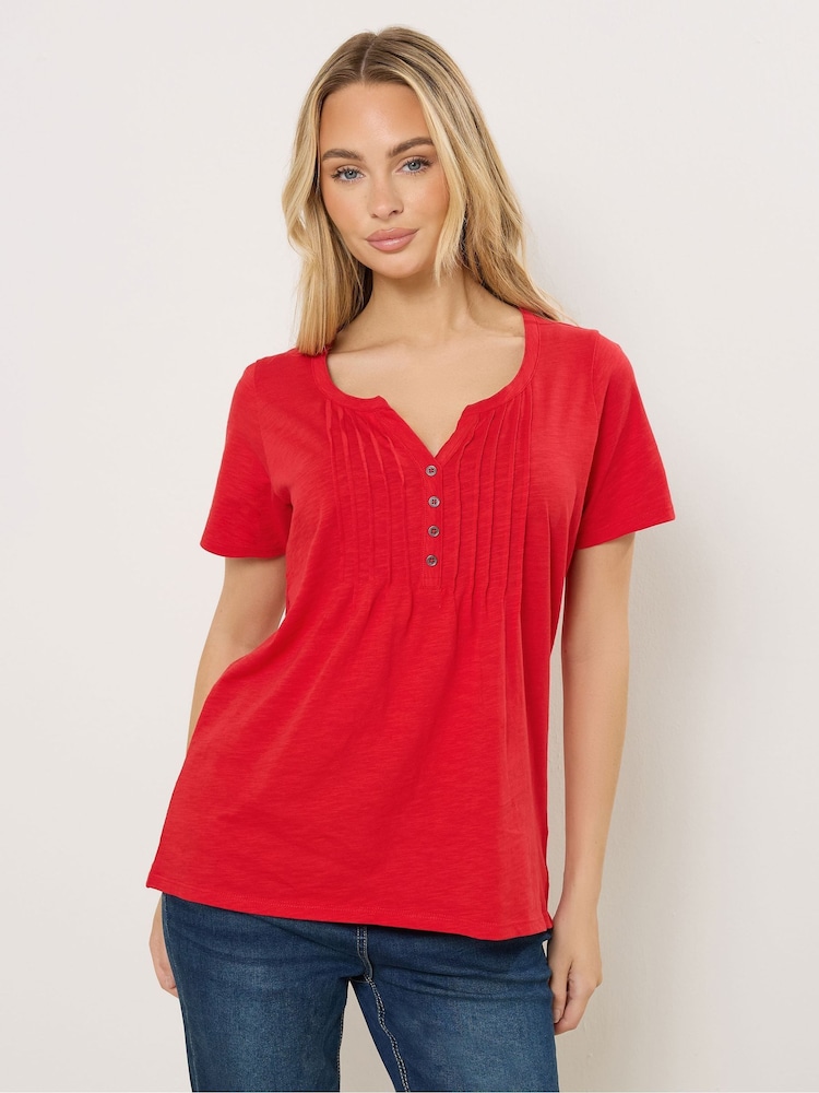 M&Co Red Short Sleeve Cotton Henley Top - Image 1 of 4