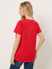 M&Co Red Short Sleeve Cotton Henley Top - Image 2 of 4