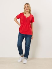 M&Co Red Short Sleeve Cotton Henley Top - Image 3 of 4