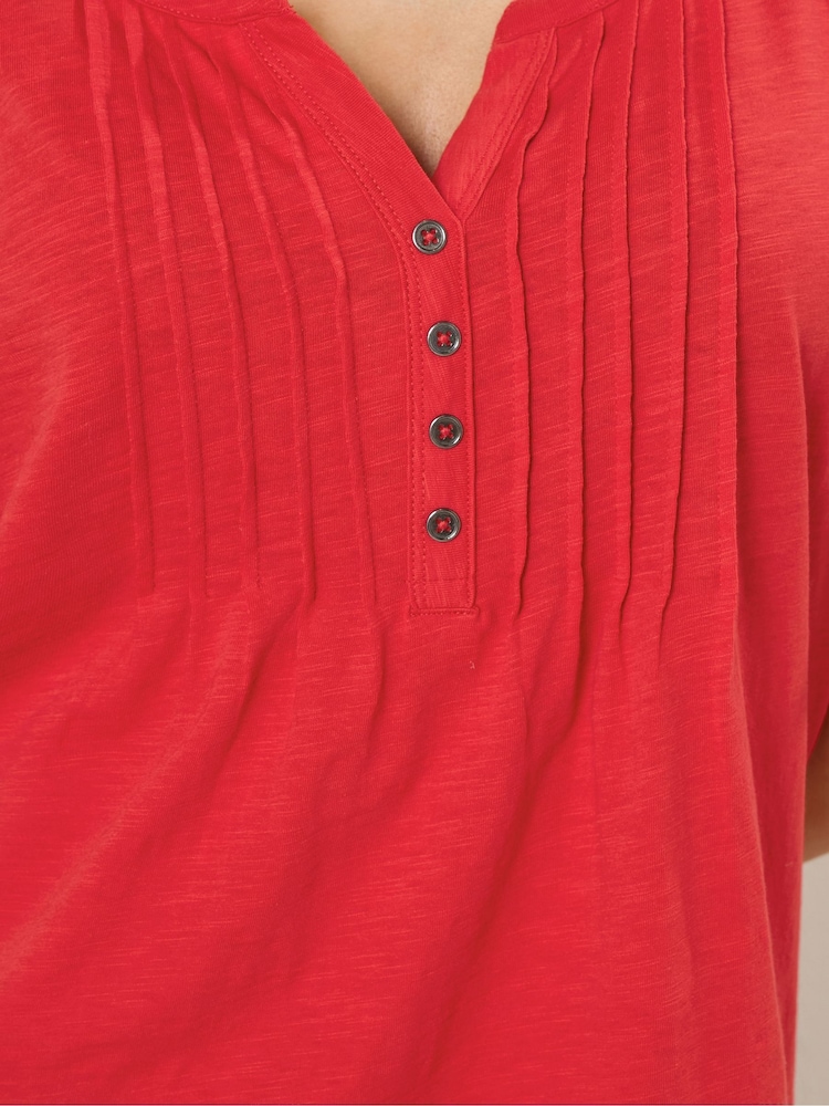 M&Co Red Short Sleeve Cotton Henley Top - Image 4 of 4