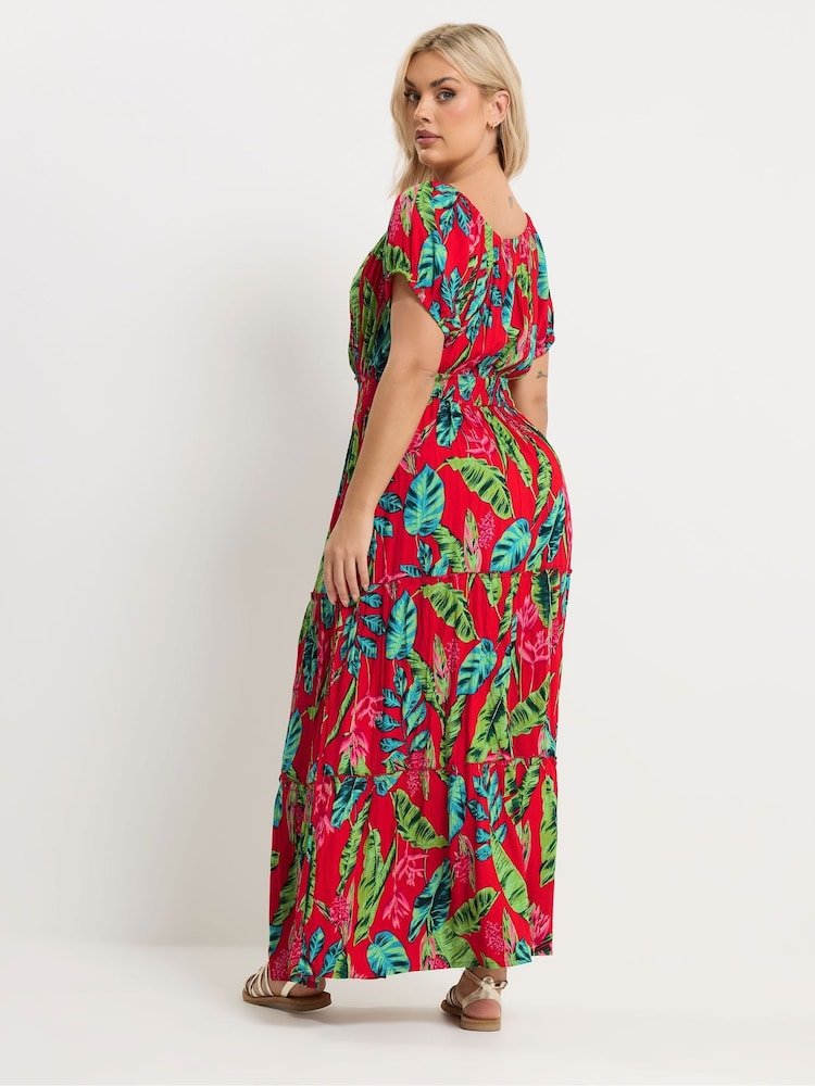 Rød - Yours Curve Bardot Maxikjole med Knyting i Halsen - Bilde 2 av 5