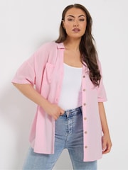 Yours Curve Pink Short Sleeve Linen Shirt - Image 1 of 6