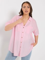 Yours Curve Pink Short Sleeve Linen Shirt - Image 2 of 6