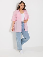 Yours Curve Pink Short Sleeve Linen Shirt - Image 3 of 6