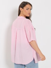 Yours Curve Pink Short Sleeve Linen Shirt - Image 4 of 6