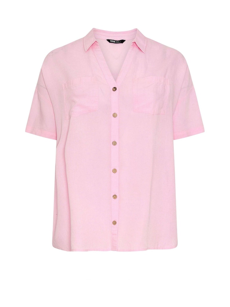 Yours Curve Pink Short Sleeve Linen Shirt - Image 6 of 6