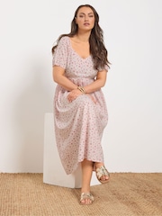 Yours Curve Pink Print Maxi Dress - Image 1 of 5