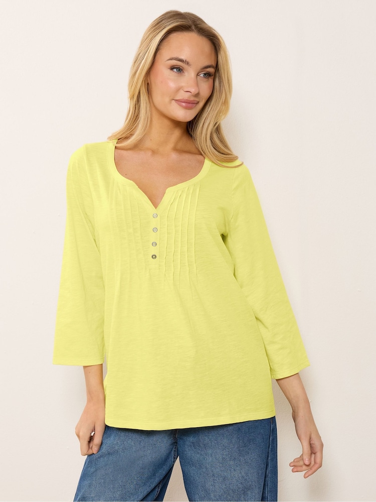 M&Co Yellow 3/4 Sleeve Henley T-Shirt - Image 1 of 5