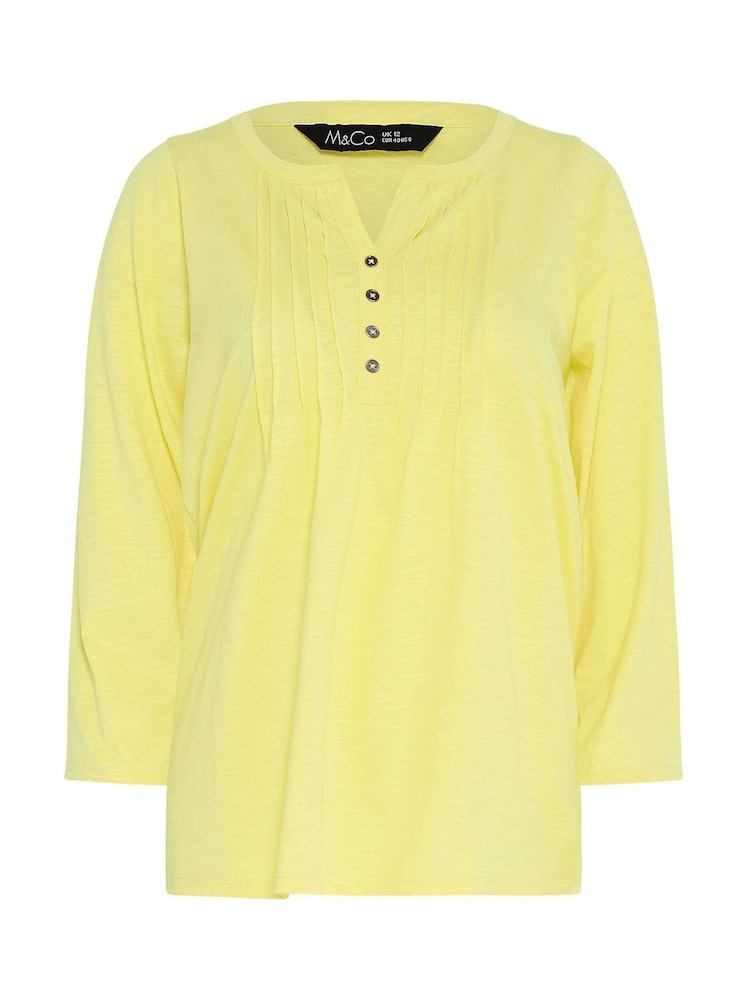 M&Co Yellow 3/4 Sleeve Henley T-Shirt - Image 5 of 5