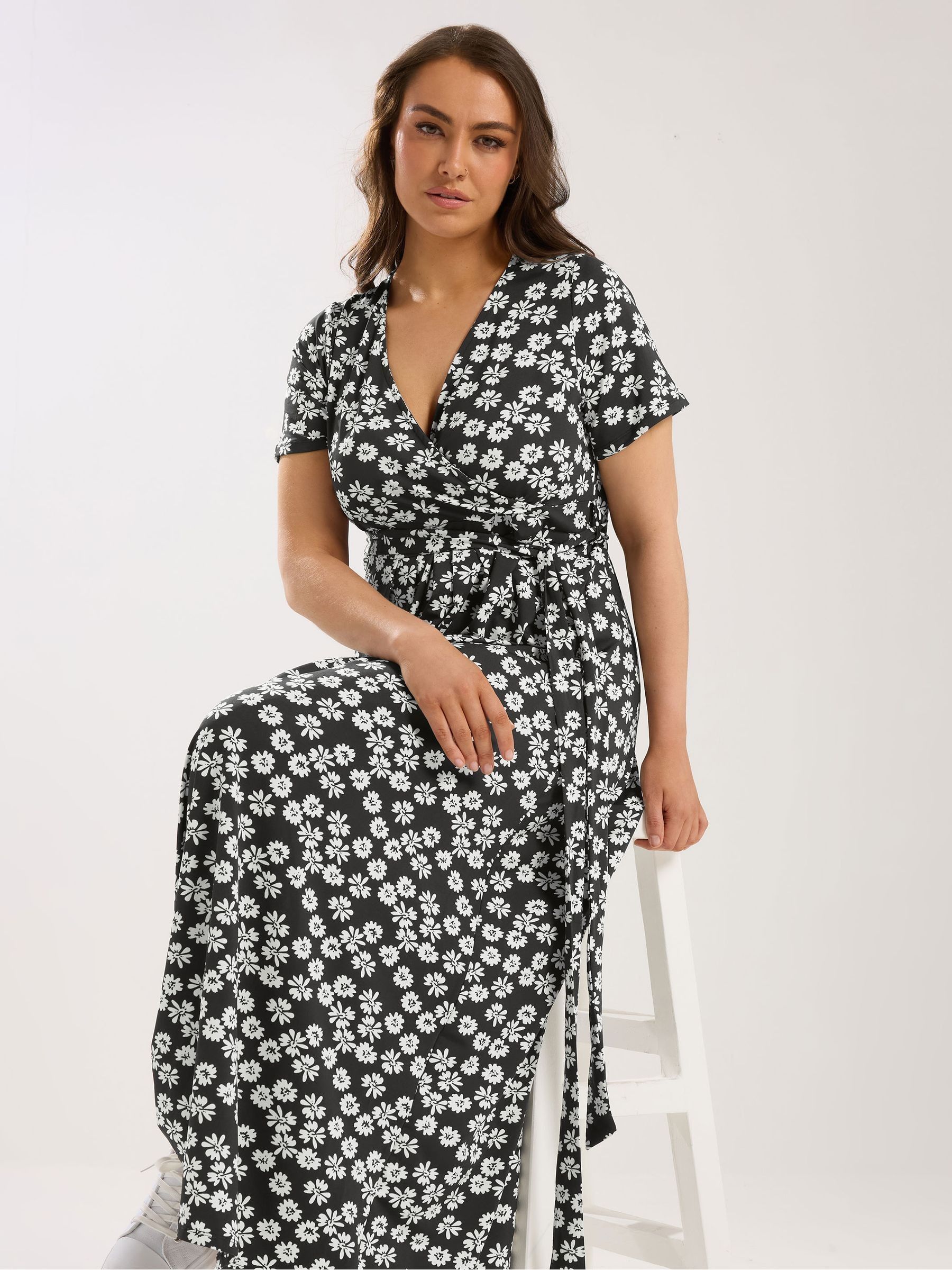 Yours Curve Women's Black Short Sleeve Wrap Maxi Dress