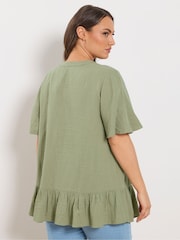 Yours Curve Green Cheesecloth Button Through Top - Image 3 of 5