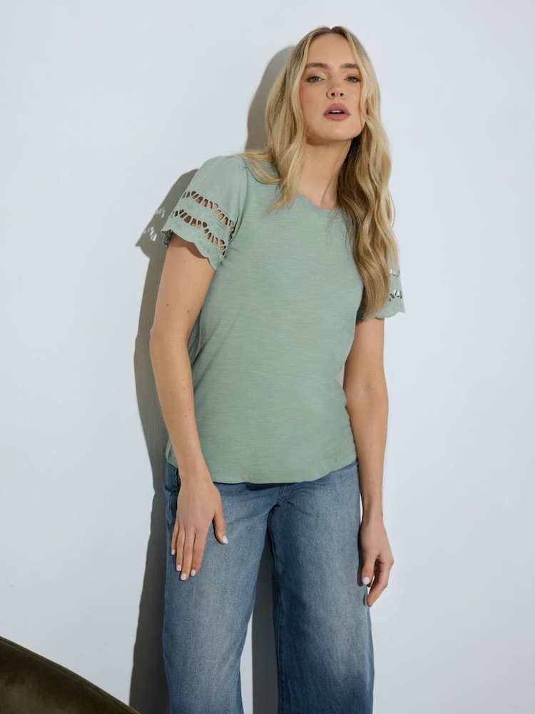 Long Tall Sally Green Broidery Sleeve T-Shirt - Image 2 of 5