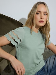 Long Tall Sally Green Broidery Sleeve T-Shirt - Image 4 of 5