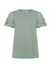 Long Tall Sally Green Broidery Sleeve T-Shirt - Image 5 of 5