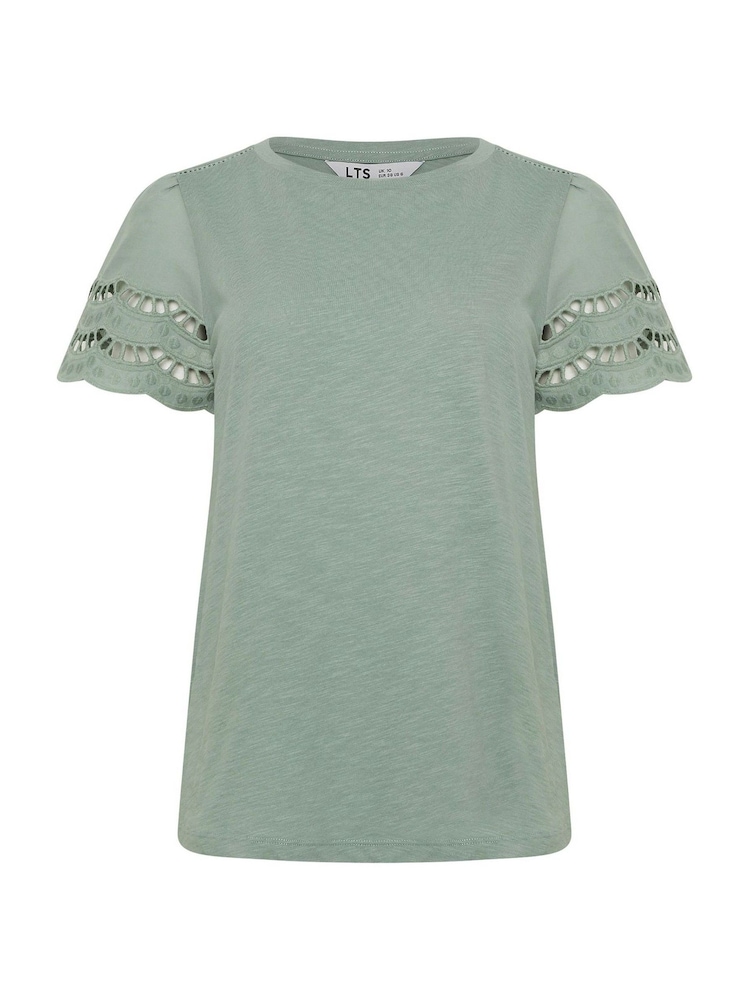Long Tall Sally Green Broidery Sleeve T-Shirt - Image 5 of 5