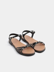 Yours Curve Black Extra Wide Fit Faux Leather Knot Detail Sandals - Image 3 of 5