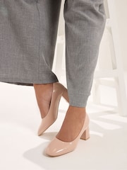 Yours Curve Natural EEE Extra-Wide Fit Faux Leather Block Heel Court Shoes - Image 1 of 4