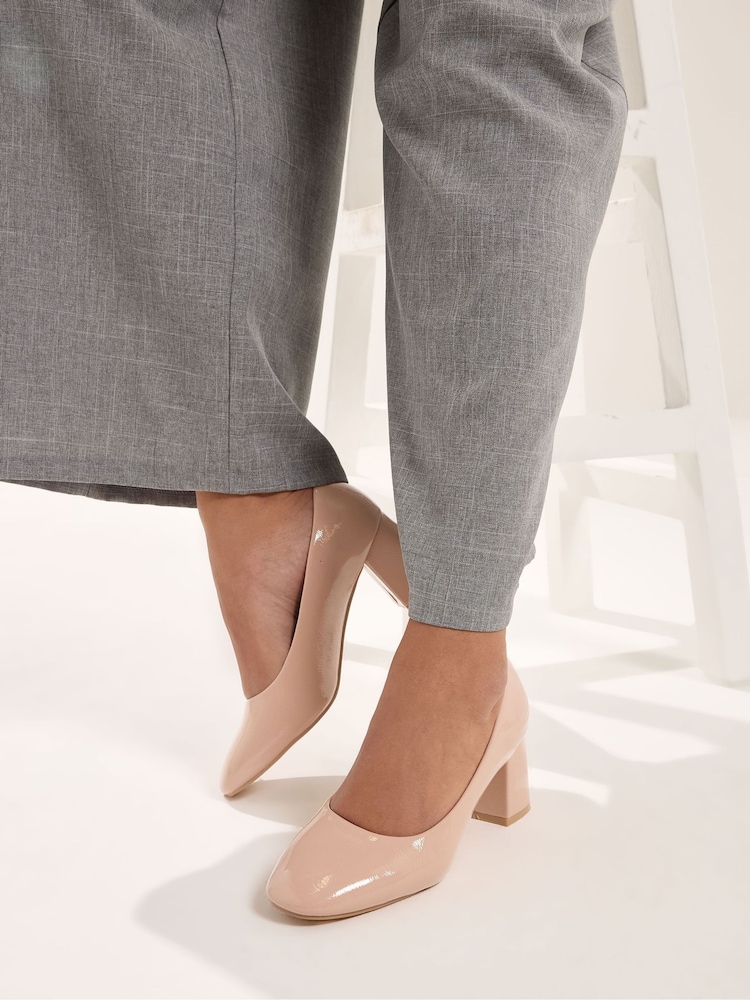 Yours Curve Natural EEE Extra-Wide Fit Faux Leather Block Heel Court Shoes - Image 1 of 4 Yours Curve Natural EEE Extra-Wide Fit Faux Leather Block Heel Court Shoes - Image 1 of 4