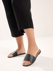 Yours Curve Black Wide Fit EEE Cut Out Mule Sandals - Image 1 of 5
