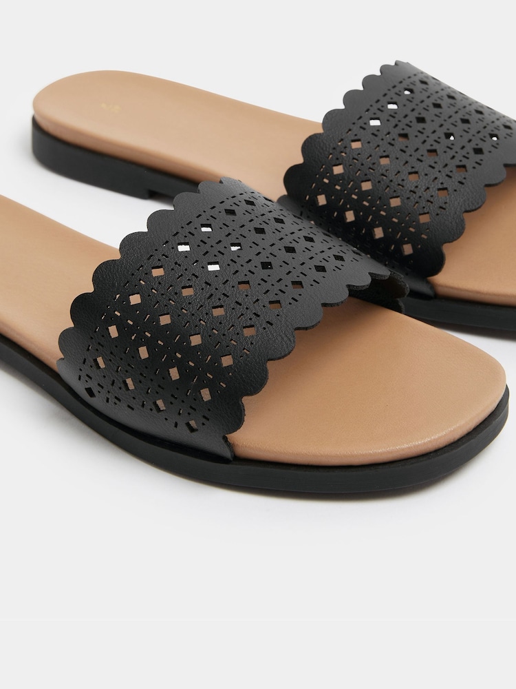 Yours Curve Black Wide Fit EEE Cut Out Mule Sandals - Image 5 of 5