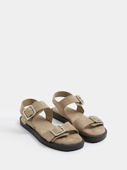 Yours Curve Brown Wide Fit EEE Buckle Chunky Sandals - Image 1 of 3