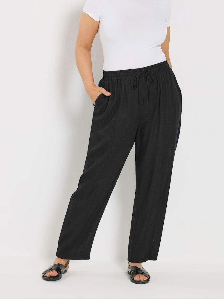 Yours Curve Black Barrel Leg Trousers - Image 1 of 5