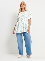 Yours Curve Cream Bow Tie Front Peplum Top - Image 2 of 5