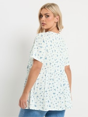 Yours Curve Cream Bow Tie Front Peplum Top - Image 3 of 5