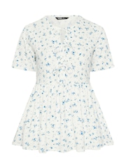 Yours Curve Cream Bow Tie Front Peplum Top - Image 5 of 5