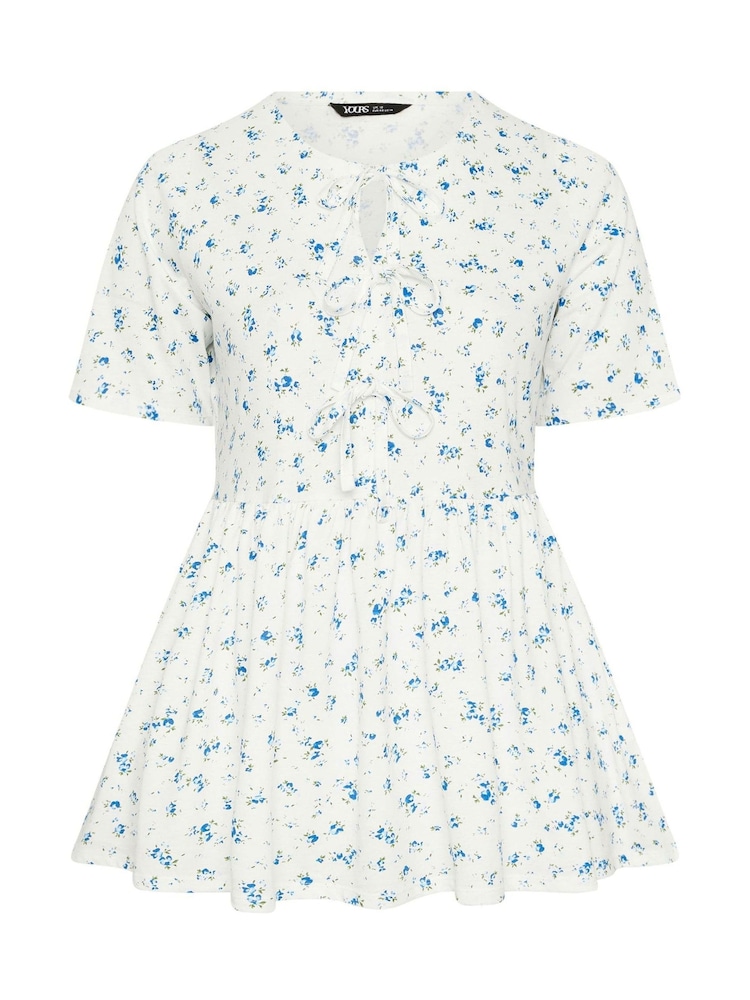 Yours Curve Cream Bow Tie Front Peplum Top - Image 5 of 5