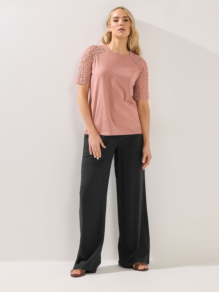 Long Tall Sally Pink Crochet Raglan Sleeve T-Shirt - Image 2 of 5