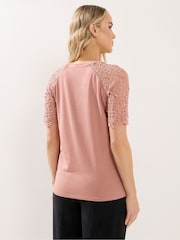 Long Tall Sally Pink Crochet Raglan Sleeve T-Shirt - Image 3 of 5