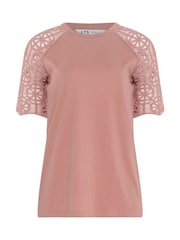 Long Tall Sally Pink Crochet Raglan Sleeve T-Shirt - Image 5 of 5
