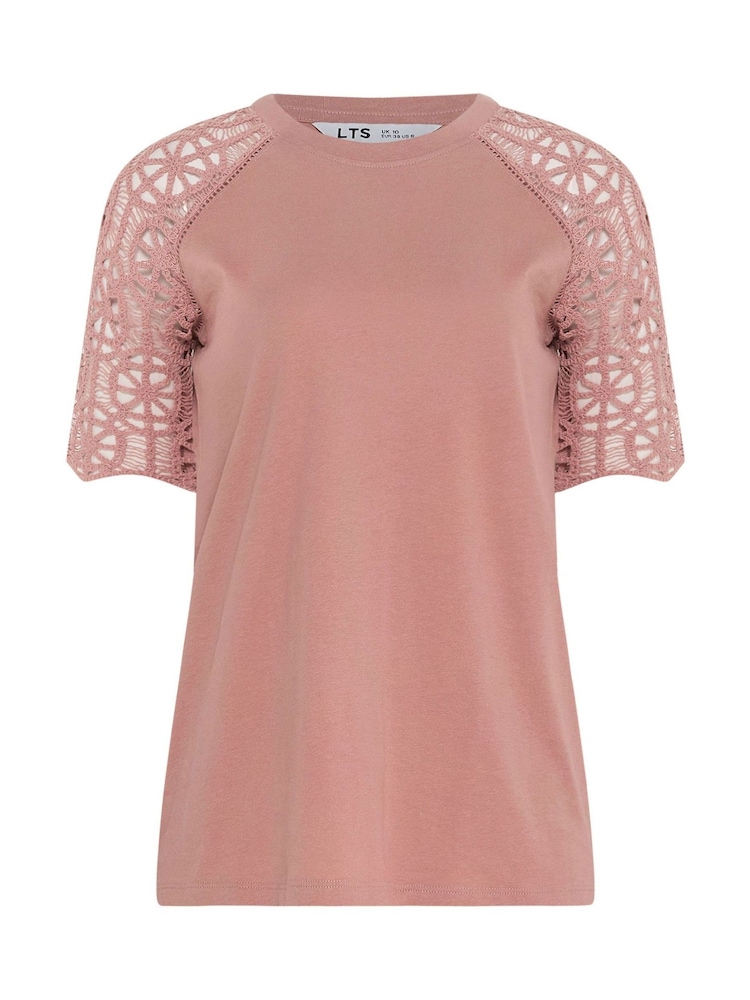Long Tall Sally Pink Crochet Raglan Sleeve T-Shirt - Image 5 of 5