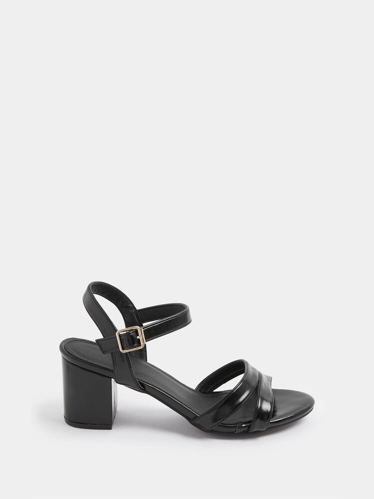 Yours Curve Black Wide Fit EEE Extra-Wide Fit Faux Leather Mid Block Heel Sandals - Image 2 of 5 Yours Curve Black Wide Fit EEE Extra-Wide Fit Faux Leather Mid Block Heel Sandals - Image 2 of 5