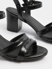 Yours Curve Black Wide Fit EEE Extra-Wide Fit Faux Leather Mid Block Heel Sandals - Image 4 of 5