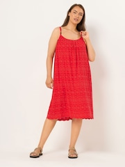 Yours Curve Red Broderie Anglaise Beach Dress - Image 1 of 4