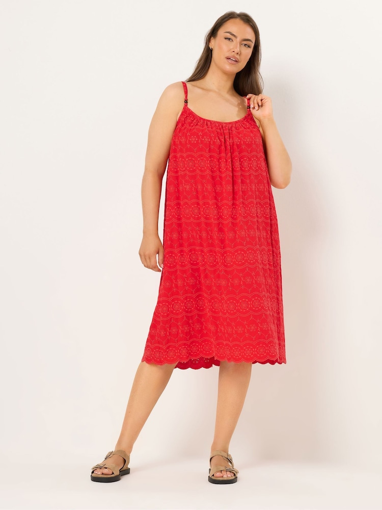 Yours Curve Red Broderie Anglaise Beach Dress - Image 1 of 4 Yours Curve Red Broderie Anglaise Beach Dress - Image 1 of 4