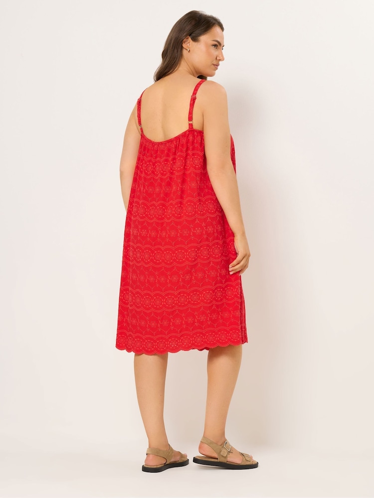 Yours Curve Red Broderie Anglaise Beach Dress - Image 2 of 4 Yours Curve Red Broderie Anglaise Beach Dress - Image 2 of 4