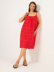 Yours Curve Red Broderie Anglaise Beach Dress - Image 3 of 4