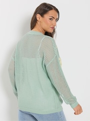 Yours Curve Blue Flower Detail Knitted Jumper - Image 3 of 5