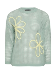 Yours Curve Blue Flower Detail Knitted Jumper - Image 5 of 5