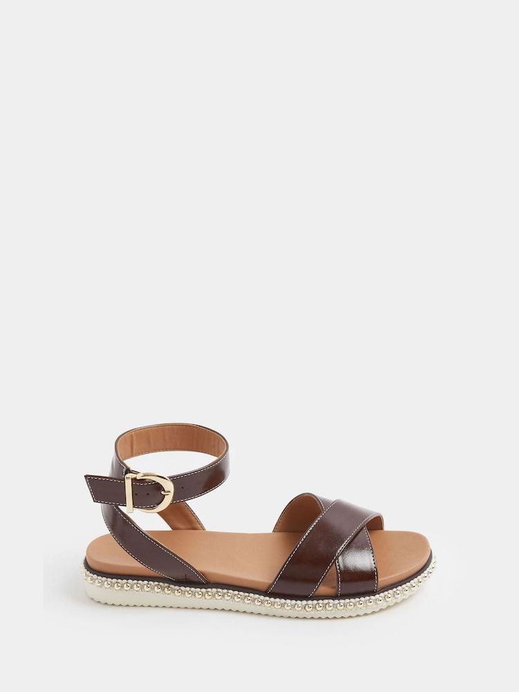 Yours Curve Brown Extra Wide Fit EEE Cross Over Strap Sandals - Image 2 of 5